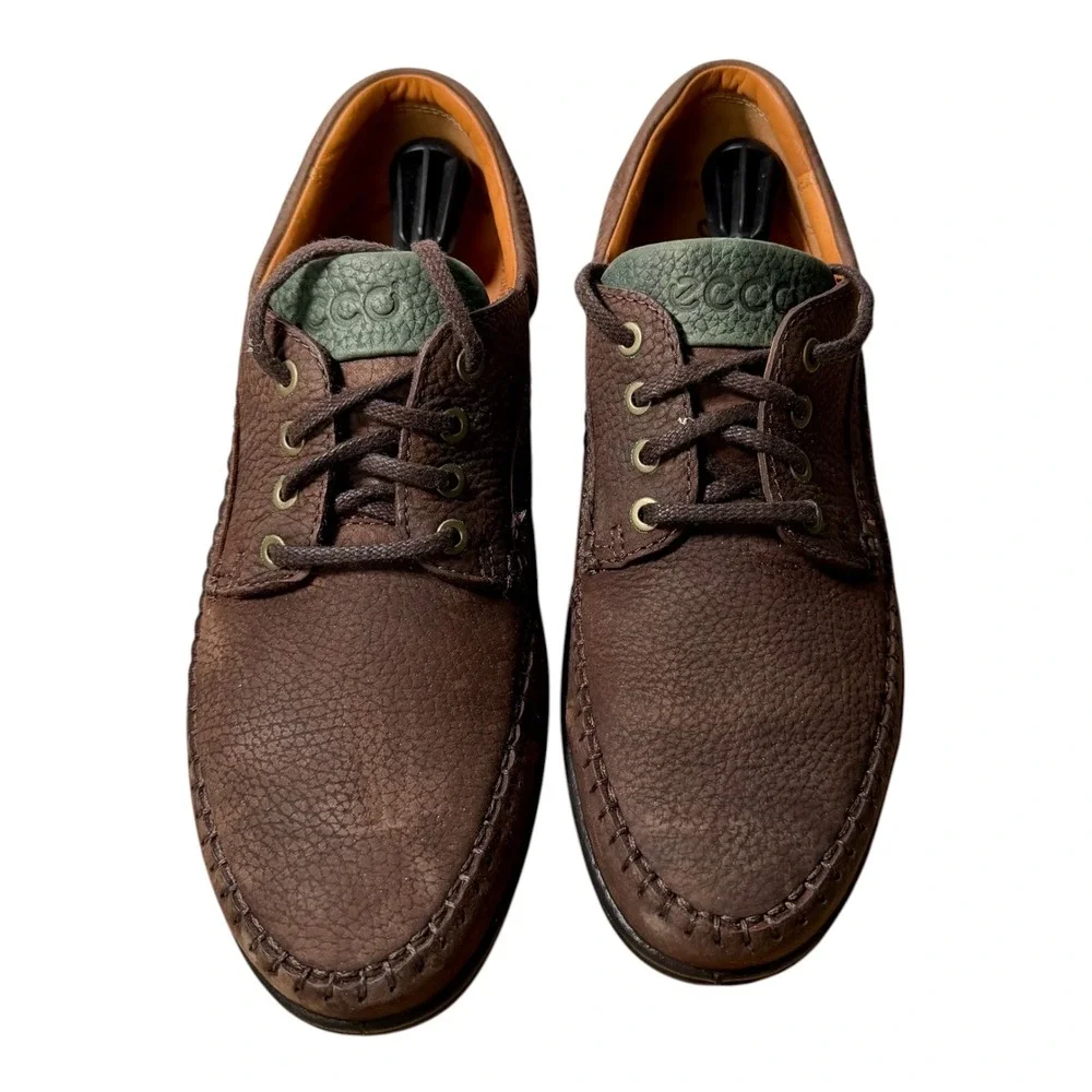 Ecco Fusion Vegetable Tanned Leather Moc Toe Derby Shoes Brown EU 45 US 11 Mens